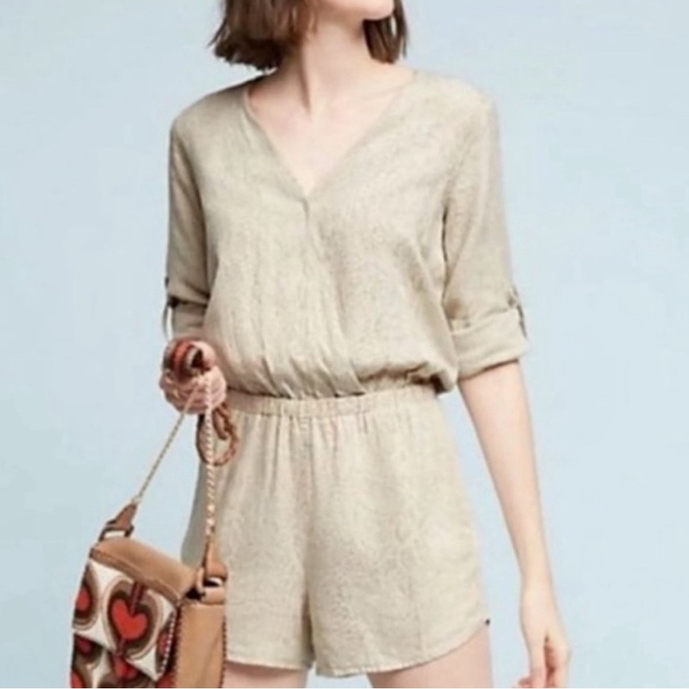 Cloth & Stone Anthropolgie Snakeskin Linen Blend Romper Shorts Women Small